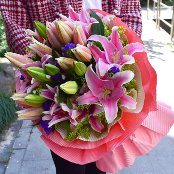 摩兽鲜花速递百合花康乃馨花束礼盒生日鲜花送女友长辈闺蜜全国同城花店送花北京上海广州西安配送花21朵粉百合花束 图片价格品牌报价 京东