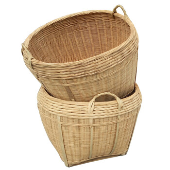 大号手工竹编竹箩演出道具筐采茶筐淘米筐喜事水果箩筐 黎木扁担长1