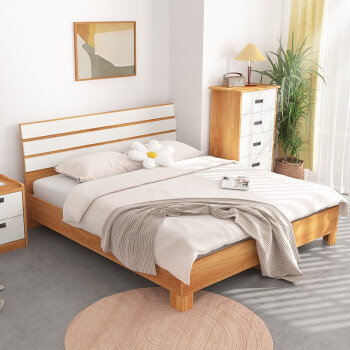 平子集 床 免漆板材 现代简约卧室单双人大婚床 家具卧室 可改尺寸 黄