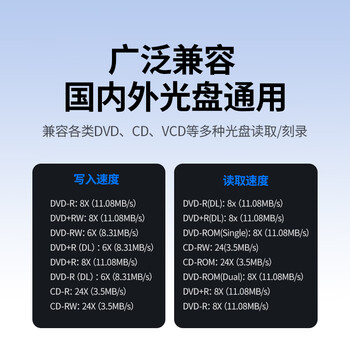绿联USB外置移动光驱刻录机8倍速读刻一体 适用笔记本电脑外接DVD/CD光盘高速播放便携碟片读取器CM938