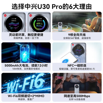 中兴（ZTE）U30 Pro 5G免插卡移动随身wifi无线网卡便携式热点5g路由器无限笔记本电脑通用流量2026款
