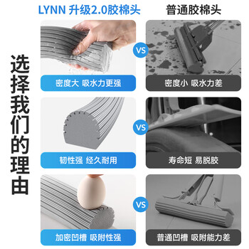 LYNN海棉胶棉拖把28cm共2头超强吸水免手洗懒人家用一拖净拖地神器