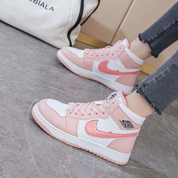 aj莆田空军一号女高帮运动鞋子学生百搭af1滑板鞋酒红色女鞋 樱花粉