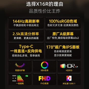 Eimio16英寸2K/2.5k便携式显示器144Hz高刷便携屏 100%sRGB电脑笔记本副屏switch手机PS5扩展屏X16R Eimio16英寸2K/2.5k便携式显示器144Hz高刷便携屏 100%sRGB电脑笔记本副屏switch手机PS5扩展屏X16R