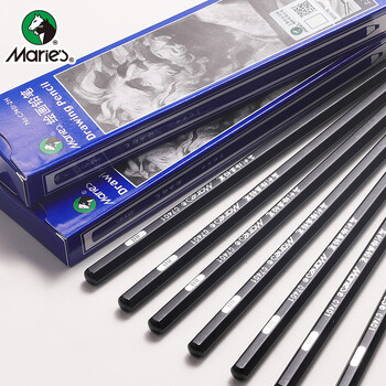 马利(Marie's)6B绘画铅笔12支装 素描绘画绘图考试六角木杆炭笔铅笔 学生初学者考试画画专用 速写 马克笔绘画