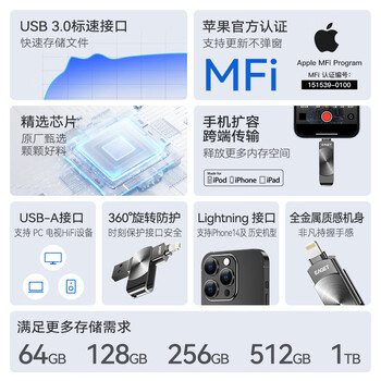 忆捷（EAGET）128GB Lightning USB3.0苹果U盘 i66苹果官方MFI认证一键备份iphone/ipad手机电脑两用优盘