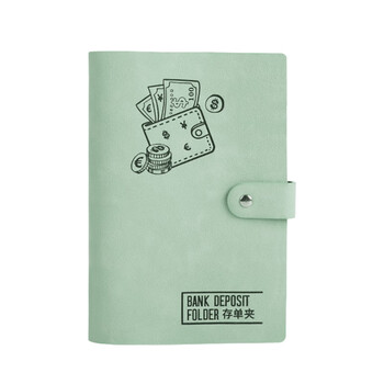 递乐 多功能票据存单夹存折本银行存款储蓄单收纳本活页装汇票支票收据皮质20张内页压花款70894抹茶绿