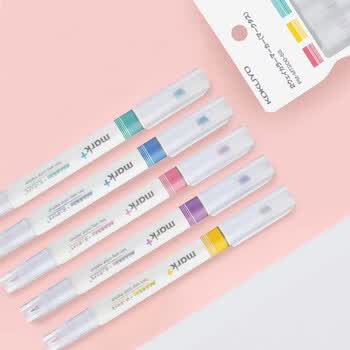 国誉(KOKUYO)进口mark+彩色荧光笔 学生用划重点标记记号笔 双头粉色 1支装PM-MT200P