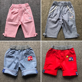 小熊汽车小兔花朵男女儿童全棉蝴蝶结蕾丝五分短裤 红熊翻边短裤(三天