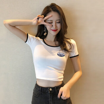 浪莎收紧身短款上衣服配高腰裤女2021年a字短袖漏脐t恤性感露肚脐夏装