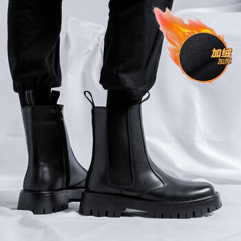 tlxt切尔西靴男冬季加绒英伦风马丁靴男中帮烟筒靴 61199黑色拉链款加