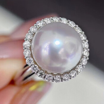 南洋半岛澳白珍珠戒指海水18k金镶钻轻奢珠宝送女友送情人节礼物1011