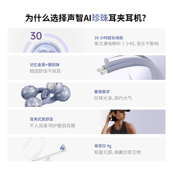 声智FairyClip 珍珠耳夹式蓝牙耳机 AI智能翻译机开放式超长续航运动游戏设备 雪樱粉 声智FairyClip 珍珠耳夹式蓝牙耳机 AI智能翻译机开放式超长续航运动游戏设备 雪樱粉