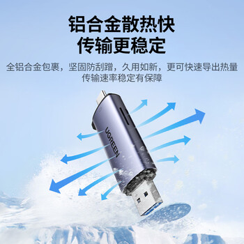 绿联USB/Type-C3.0高速读卡器 SD/TF双卡适用USB-C电脑平板手机大疆无人机/苹果17/16/运动相机