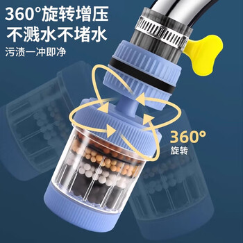 佳立方水龙头过滤器家用自来水净化器厨房防溅过滤头嘴净水神器蓝色2个