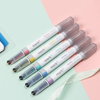 国誉(KOKUYO)进口mark+双头划重点笔记号笔灰色系双头荧光笔 黄色/灰色 1支装 PM-MT101YM