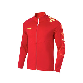 李宁（LI-NING）乒乓球服大赛服同款领奖服运动服外套卫衣 男款 赤樱红 L 