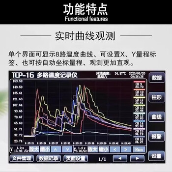 山泽 慧谱多路温度测试仪无纸记录仪温度巡检仪曲线温升TCP-500X-5寸(24路曲线柱形图)