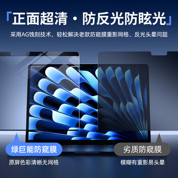 绿巨能（llano）【磁吸可拆卸】适用MacBook Air M5/M4屏幕膜防窥膜苹果笔记本电脑隐私保护膜13.6英寸通用A3449