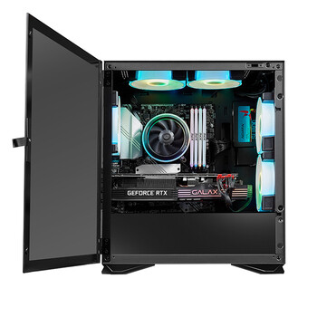 爱国者（aigo）YOGO M2钛灰色 桌面台式主机电脑小机箱（支持M-ATX主板/240水冷/侧拉式钢化玻璃/多硬盘位）