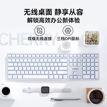 CHERRY樱桃 DW9100无线键鼠套装 无线蓝牙双模键盘鼠标 电脑键盘 办公商务 SX剪刀脚超薄键盘 充电款银色