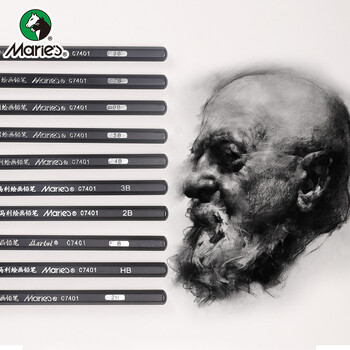 马利（Marie's）HB绘画铅笔12支装 素描绘画绘图考试六角木杆炭笔铅笔 学生初学者考试画画专用C7401