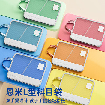 恩米L型科目分类袋文件袋/作业网纱透明拉链式小学生学科袋手提书袋作业补习袋试卷收纳袋开学必备用品