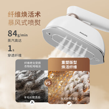 飞利浦（PHILIPS）台式不占地熨烫机手持家用小型挂烫机最大蒸汽量84g/min 1L拼豆熨斗 送礼物STE0950/70 桃汽包