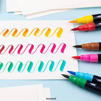 慕那美（monami）彩色秀丽笔软头弹性手帐软毛笔brush英文花体彩绘笔6色套装SEA04038Z06-S水彩笔