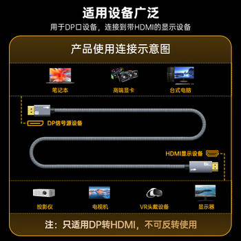 优籁特（ULT-unite）主动式DP1.4转HDMI转接线2.1版8K60Hz高清转换器480Hz高刷公对公显卡电脑电视投影显示器1米