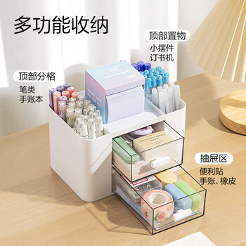 得力(deli)笔筒文具收纳办公室书桌整理神器化妆品置物架 透明抽屉式置物收纳盒 白 得力(deli)笔筒文具收纳办公室书桌整理神器化妆品置物架 透明抽屉式置物收纳盒 白