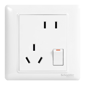 施耐德电气 错位五孔插座带开关 86型一开五孔电源开关插座面板睿意系列白色