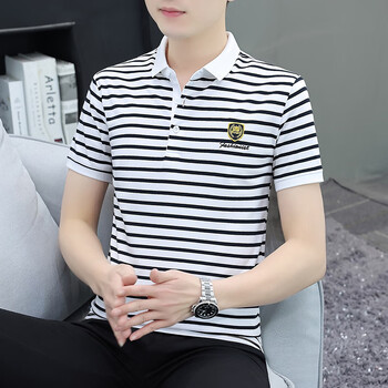 优衣库夏季短袖条纹t恤男士polo衫潮流半袖翻领体恤衫纯棉上衣服gw
