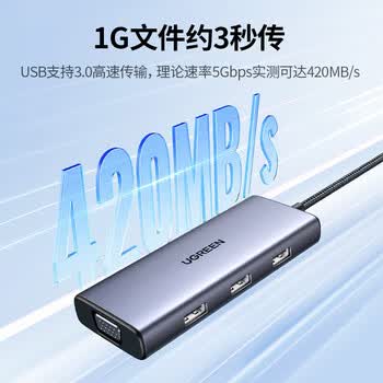绿联 Type-C扩展坞脑转换器拓展坞USB-C分线器转接头HDMI通用笔记本 6合1【HDMI+VGA+USB+PD】25037
