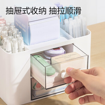 得力(deli)笔筒文具收纳办公室书桌整理神器化妆品置物架 透明抽屉式置物收纳盒 白 得力(deli)笔筒文具收纳办公室书桌整理神器化妆品置物架 透明抽屉式置物收纳盒 白