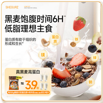 穗格氏（SHEGURZ）高纤黑麦片350g 低GI食品即食麦片高蛋白学生早餐低脂健身代餐