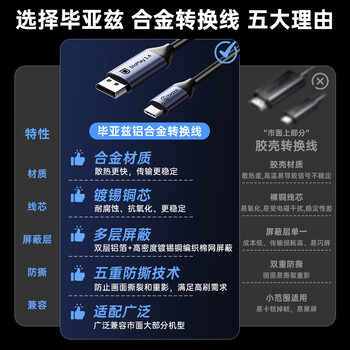 毕亚兹 Type-C转DP1.4线 雷电4/5转接头USB-C转换器扩拓展8K60/4K/240投屏笔记本电脑手机iPad平板 1米