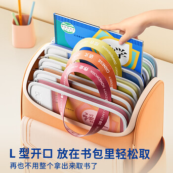 恩米L型科目分类袋文件袋/作业网纱透明拉链式小学生学科袋手提书袋作业补习袋试卷收纳袋开学必备用品