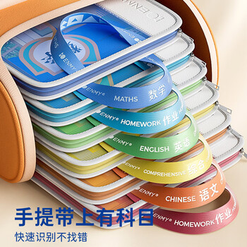 恩米L型科目分类袋文件袋/作业网纱透明拉链式小学生学科袋手提书袋作业补习袋试卷收纳袋开学必备用品