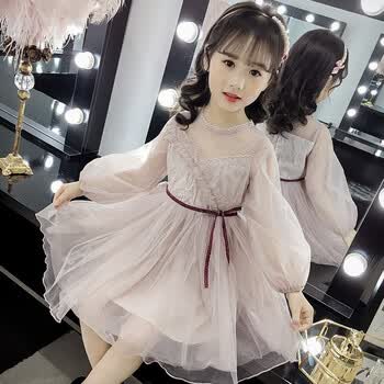 裙2019夏季新品中大童泡泡袖网纱休闲裙小女孩演出服3-12岁可爱纱裙