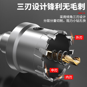沪豪（HUHAO）第二代 不锈钢开孔器金属钢板钻头304专用木工铝合金扩孔神器28mm