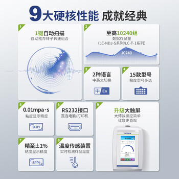 力辰（LICHEN）旋转粘度计实验室高精度液体油墨胶水黏度计6-60rpm温显精度0.1℃测量精度±2% LC-NDJ-5S pro