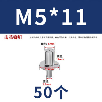 永利尚敲击式铝铆钉膨胀螺丝钉击芯铆钉 5*11（50个） 