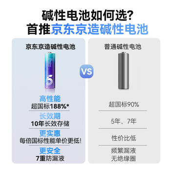 京东京造 5号电池40节彩虹装 五号电池碱性超性能无铅无汞 适用血压计/血糖仪/指纹锁/遥控器/儿童玩具