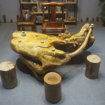铭篆工艺 原木排水茶海书面树根茶台香樟木木雕茶几实木根雕茶桌经济