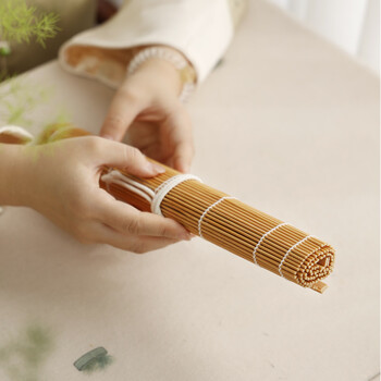 漢墨毛笔笔帘 通用简约复古老竹色大号毛笔帘笔袋 文房四宝毛笔收纳笔卷袋