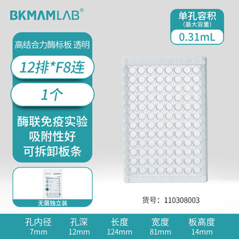 比克曼生物（BKMAM）酶标板96孔微孔板测荧光平底带盖可拆高吸附TC处理独立包装