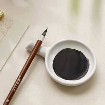 漢墨 精品4寸白色墨碟 陶瓷架笔颜料小砚台 文房四宝多功能笔搁笔置毛笔架子