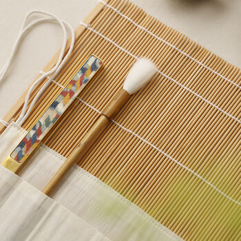 漢墨毛笔笔帘 通用简约复古老竹色大号毛笔帘笔袋 文房四宝毛笔收纳笔卷袋