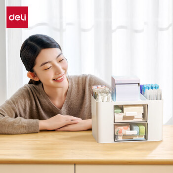 得力(deli)笔筒文具收纳办公室书桌整理神器化妆品置物架 透明抽屉式置物收纳盒 白 得力(deli)笔筒文具收纳办公室书桌整理神器化妆品置物架 透明抽屉式置物收纳盒 白